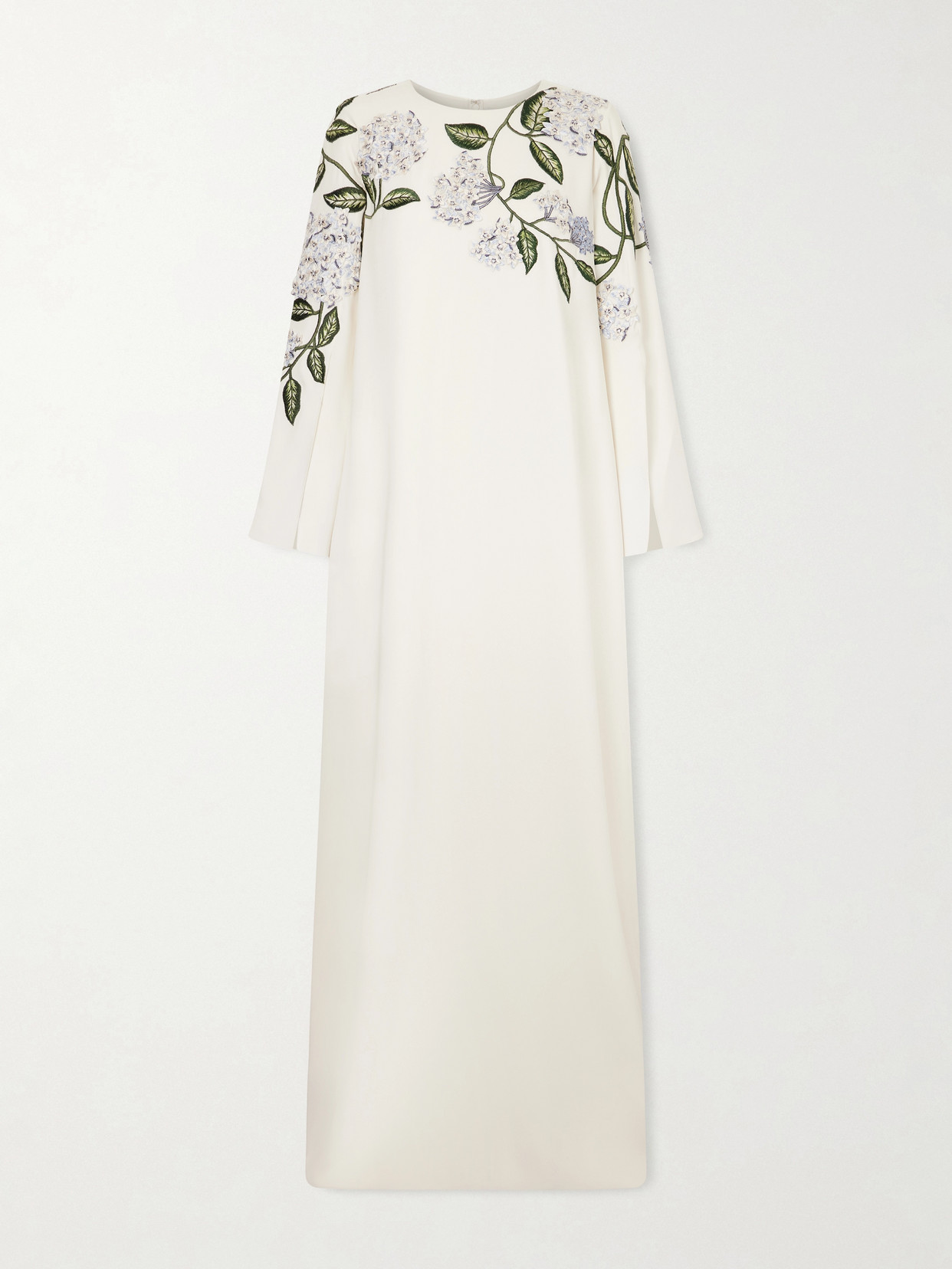 Oscar De La Renta Appliquéd Embroidered Silk-blend Crepe Gown In White