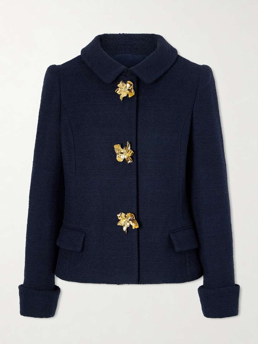 Oscar de la Renta Embellished Cotton And Wool-blend Tweed Jacket