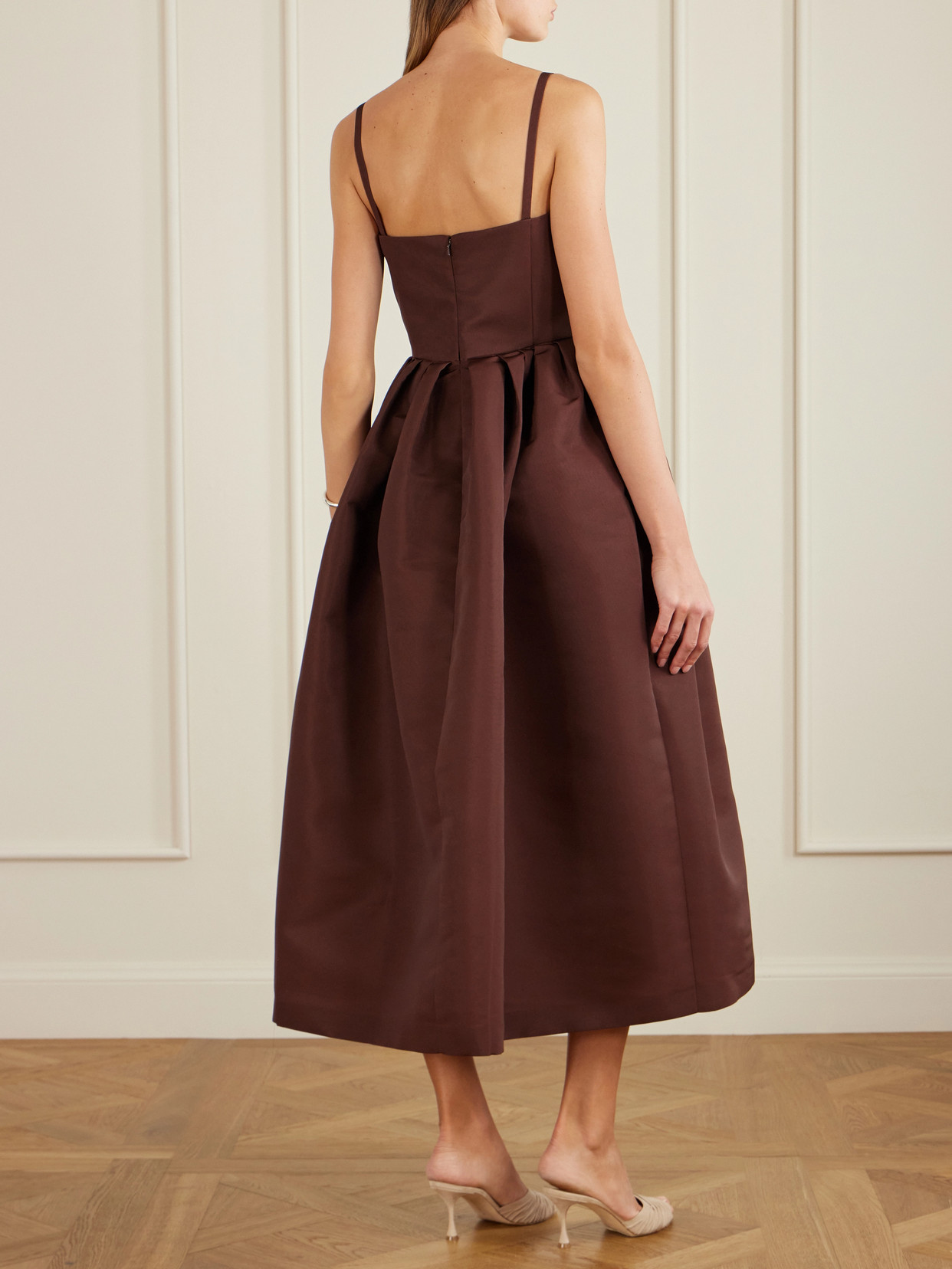 Oscar De La Renta Cyclamen Sleeveless Faille Cocktail Midi Dress In Brown