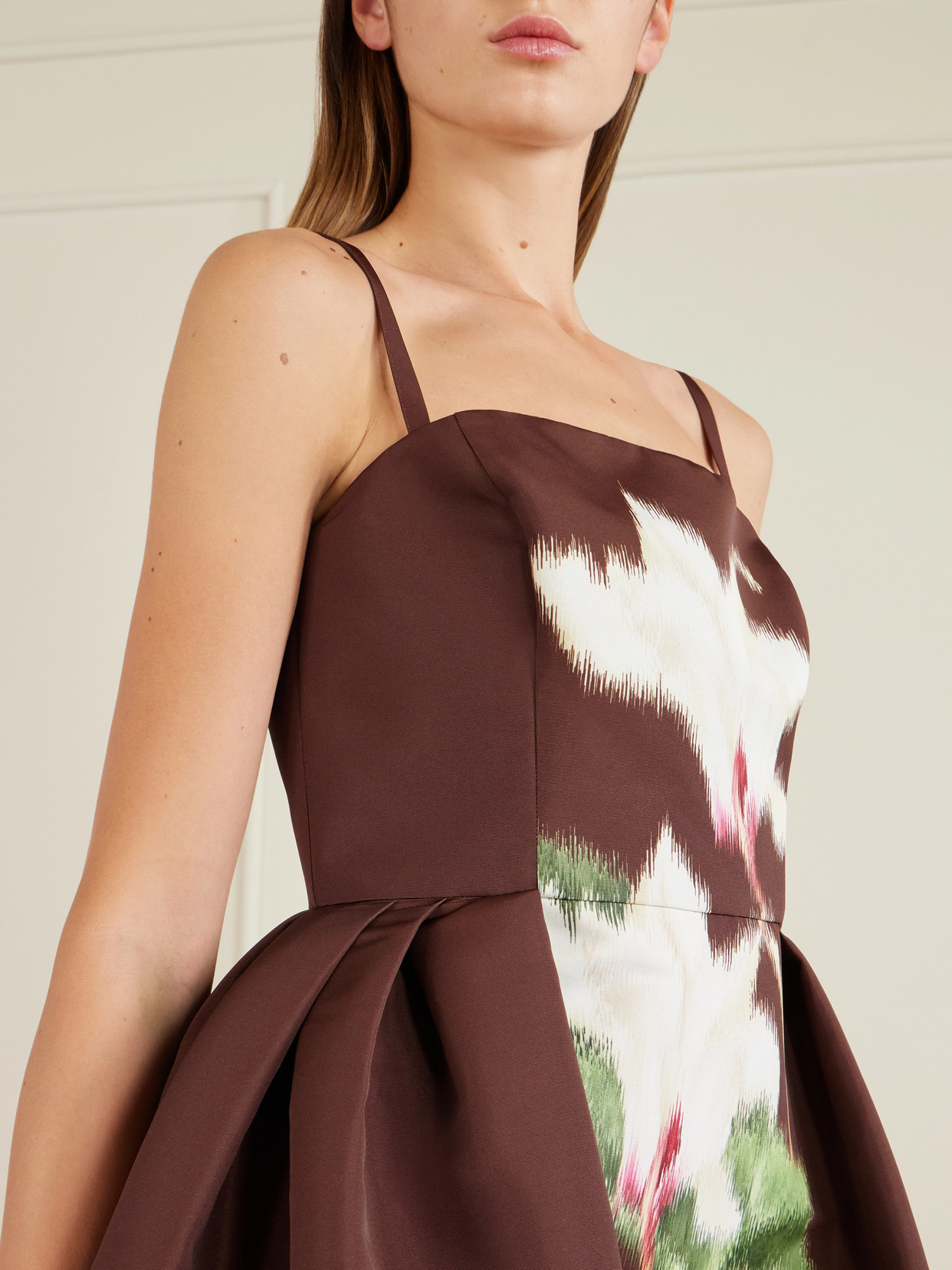 Oscar De La Renta Cyclamen Sleeveless Faille Cocktail Midi Dress In Brown