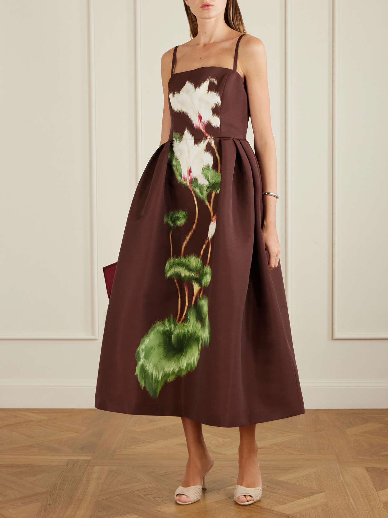 Oscar De La Renta Cyclamen Sleeveless Faille Cocktail Midi Dress In Brown