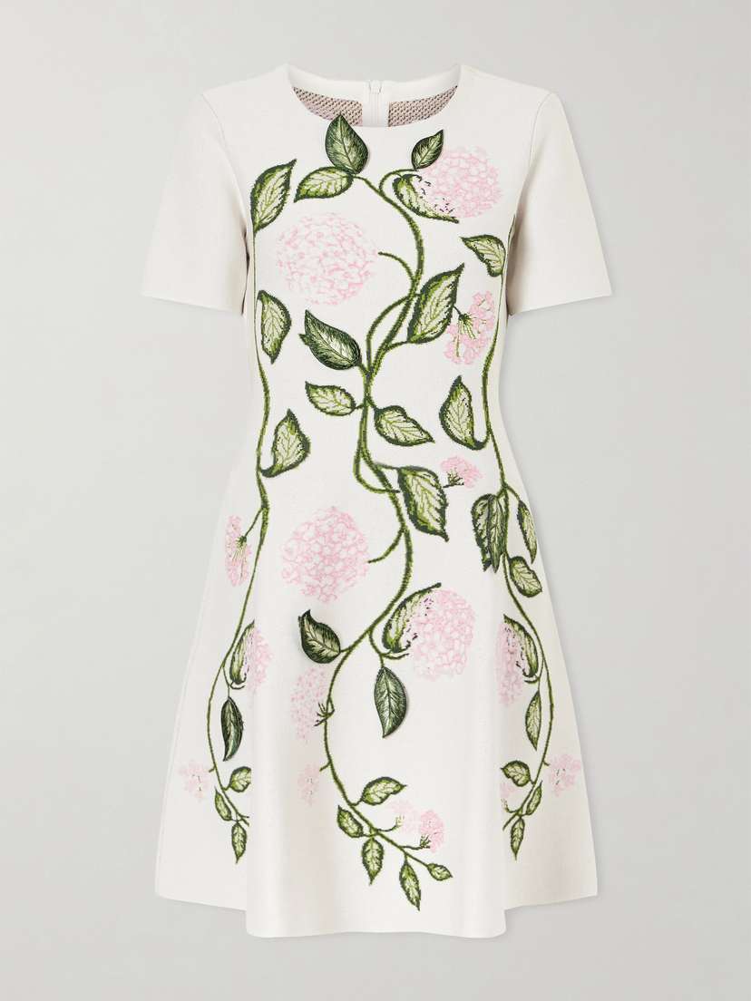 Oscar de la Renta Appliquéd Jacquard-knit Mini Dress
