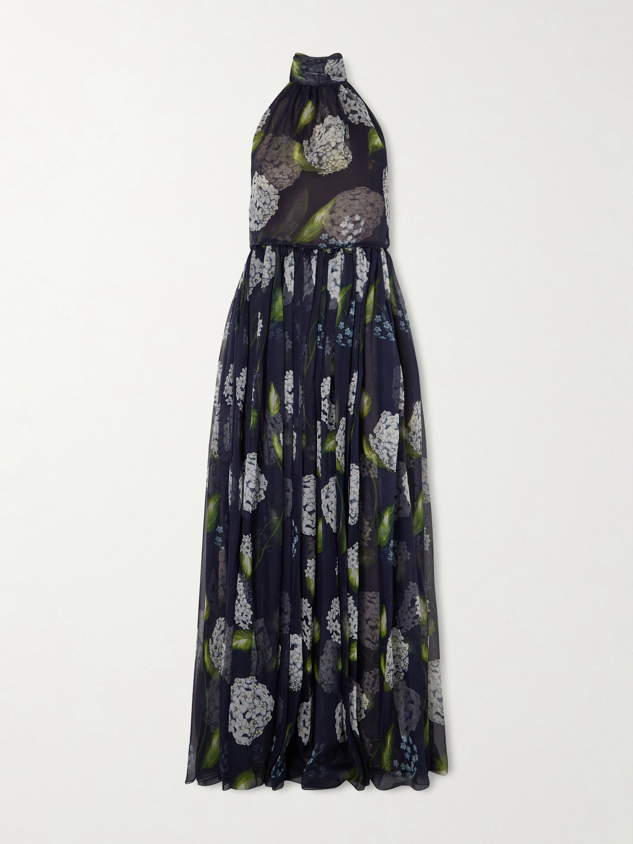 Oscar De La Renta Floral-print Gathered Silk-chiffon Halterneck Gown In Multi
