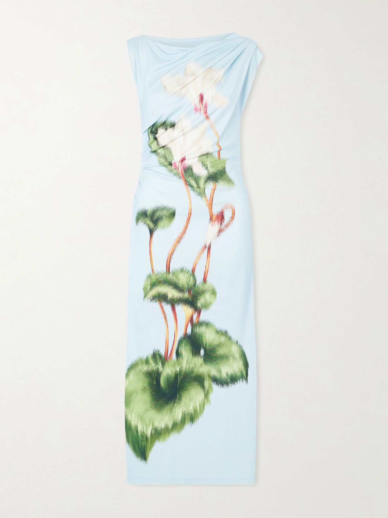 Oscar De La Renta Draped Printed Stretch Jersey Midi Dress