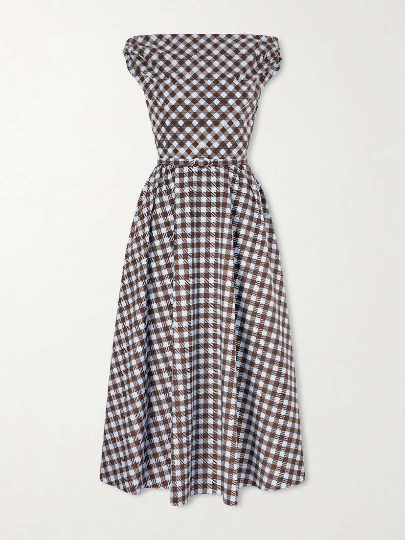 Oscar de la Renta Off-the-shoulder Gingham Cotton-blend Poplin Midi Dress