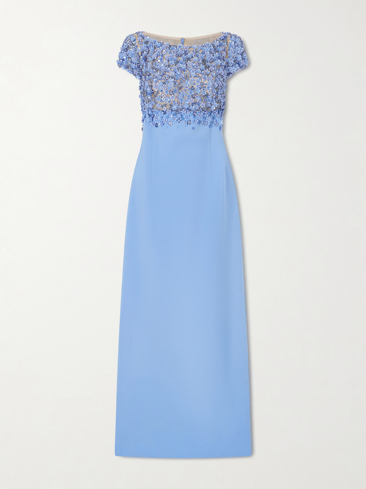 Oscar De La Renta Crystal-embellished Embroidered Wool-blend Gown In Blue