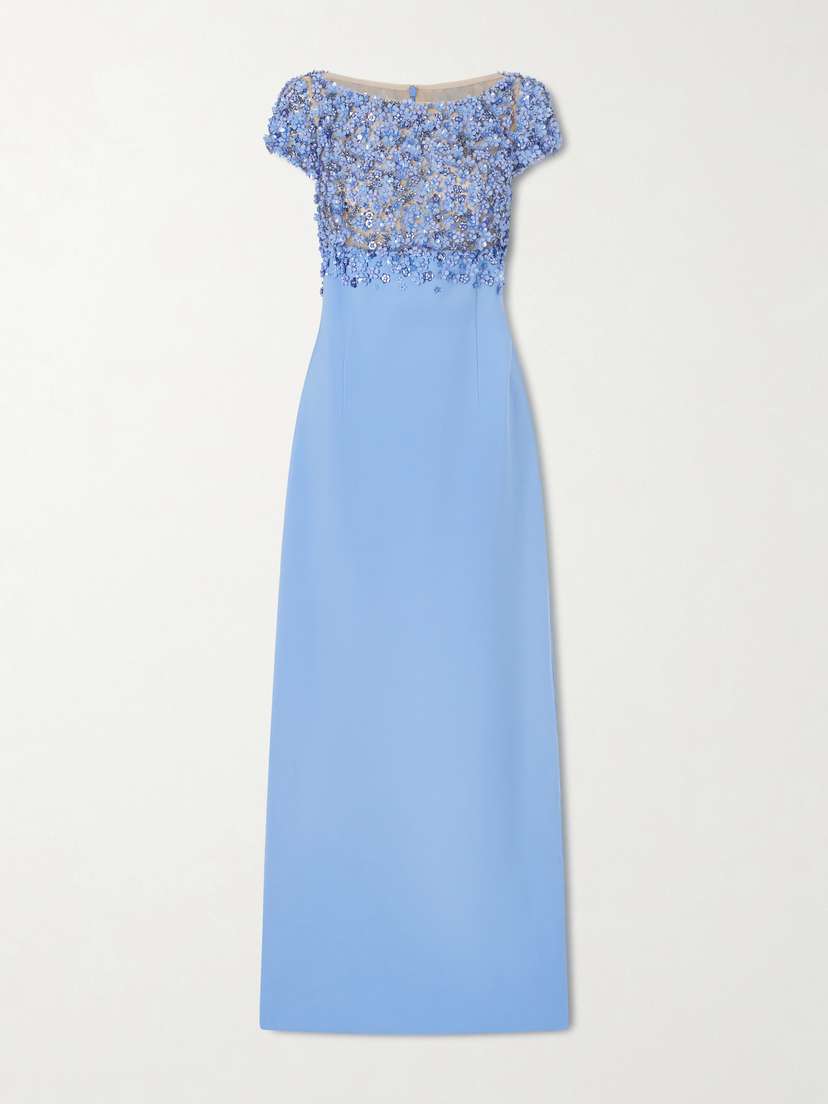 Oscar de la Renta Crystal-embellished Embroidered Wool-blend Gown