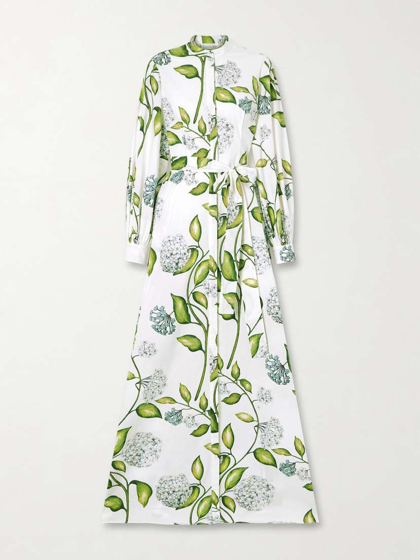 Oscar de la Renta Belted Floral-print Cotton-poplin Dress