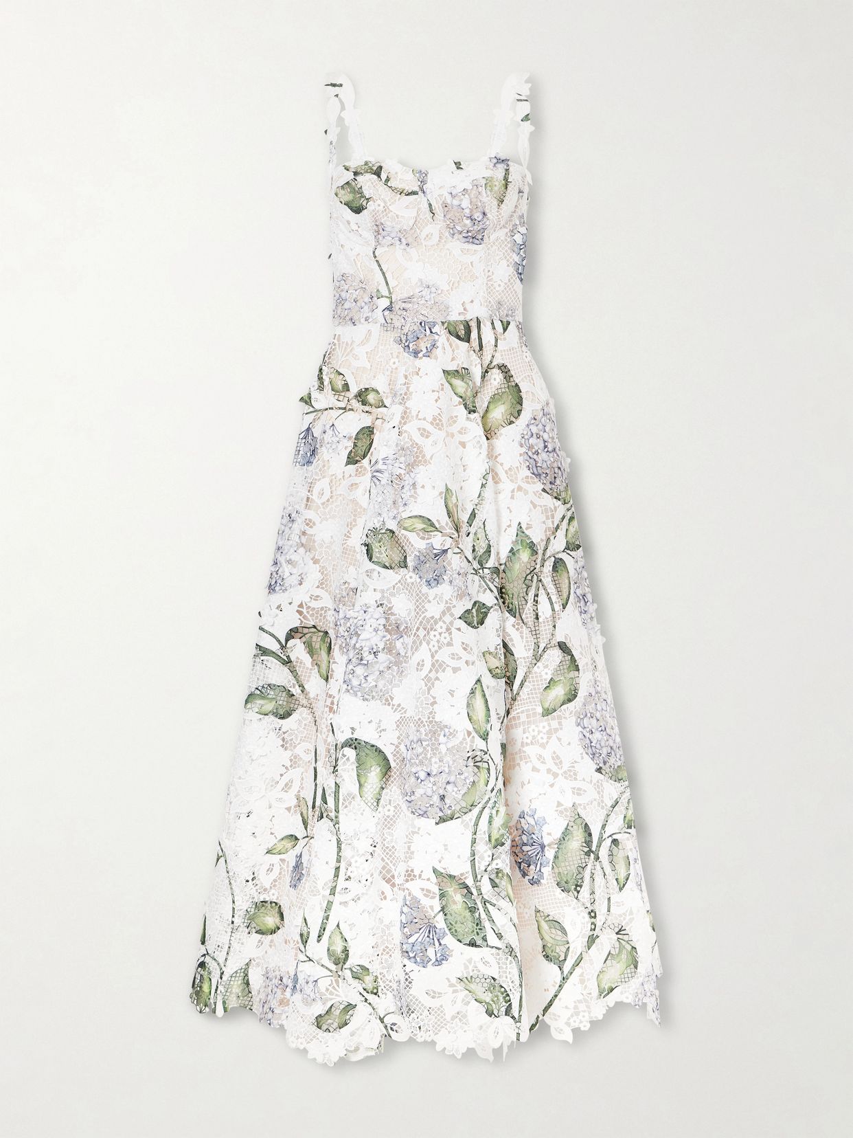 Oscar De La Renta Floral Print Guipure Lace Gown