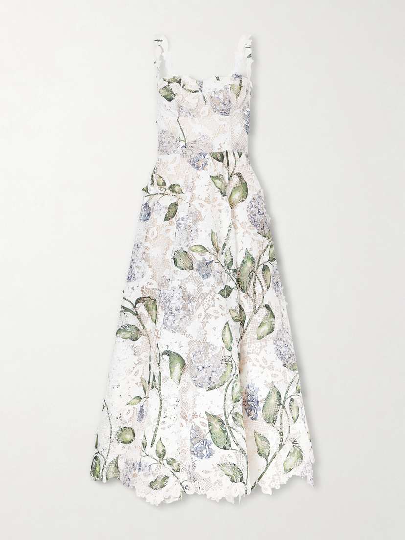 Floral-print Guipure Lace Gown