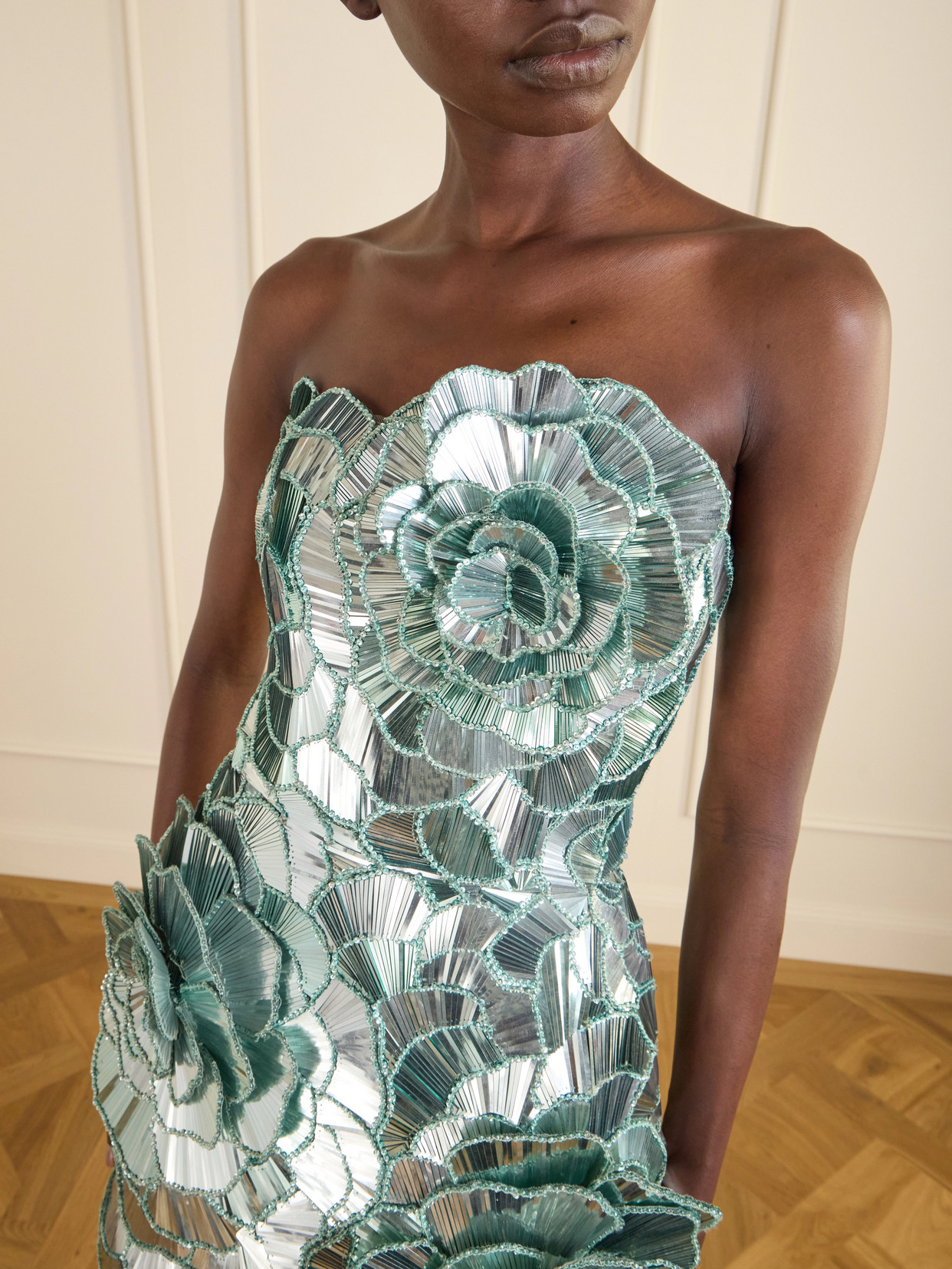 Oscar De La Renta Sequined Geometric Floral Cocktail Mini Dress In Green