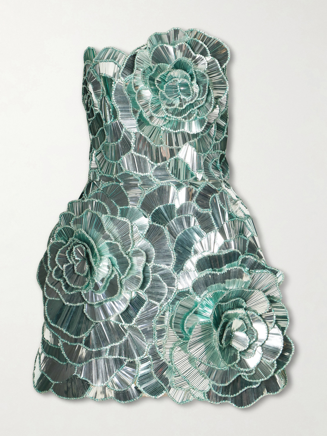 Oscar De La Renta Sequined Geometric Floral Cocktail Mini Dress In Green