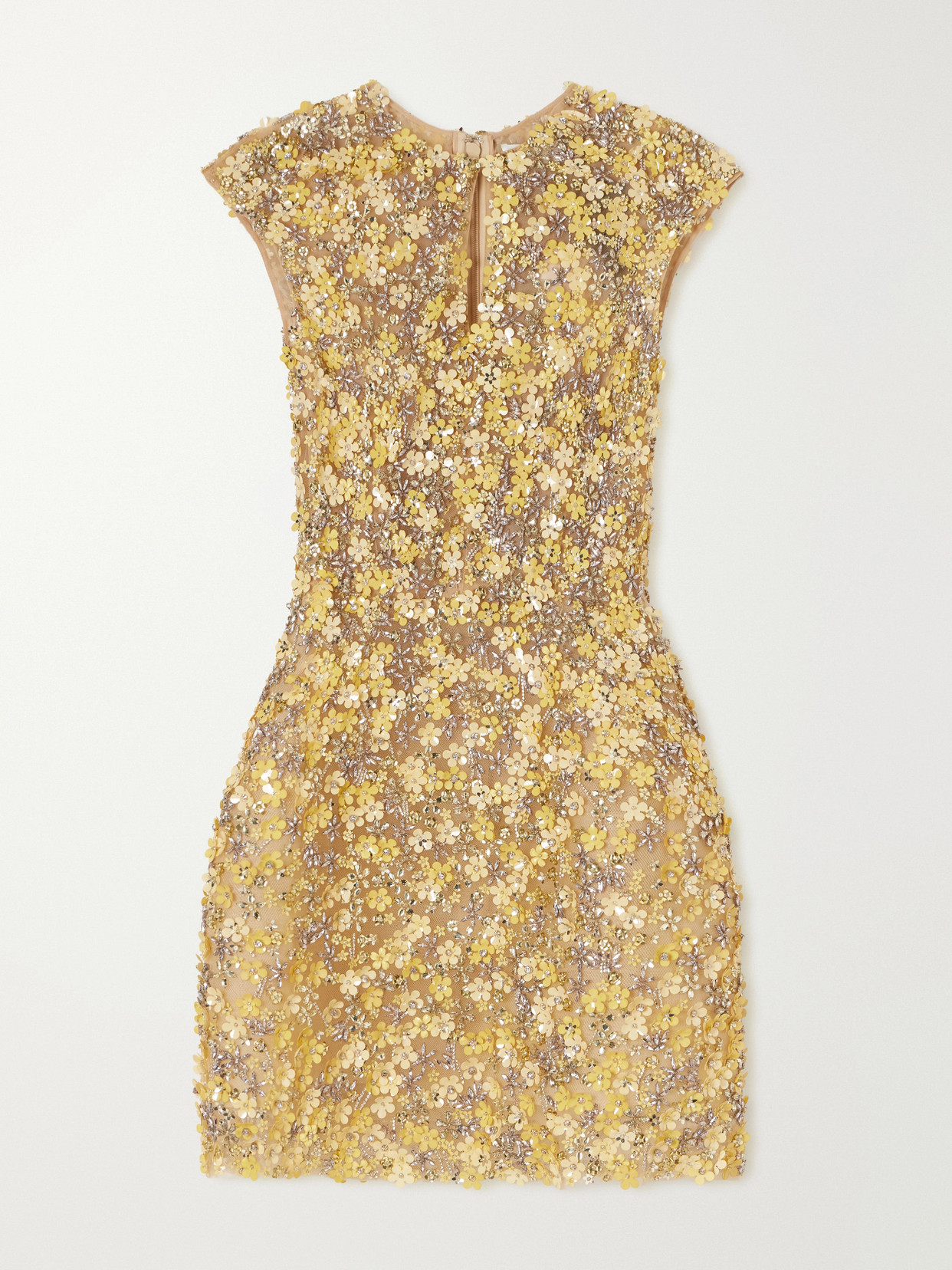 Oscar De La Renta Embellished Tulle Mini Dress In Yellow