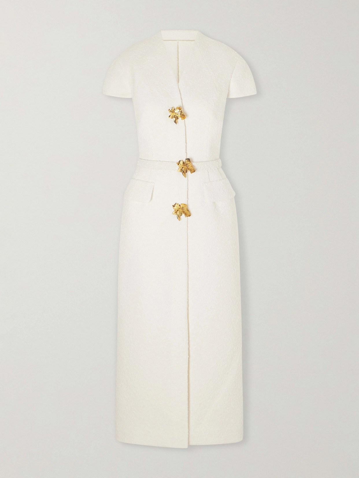 Oscar De La Renta Wool-blend Tweed Midi Dress In White
