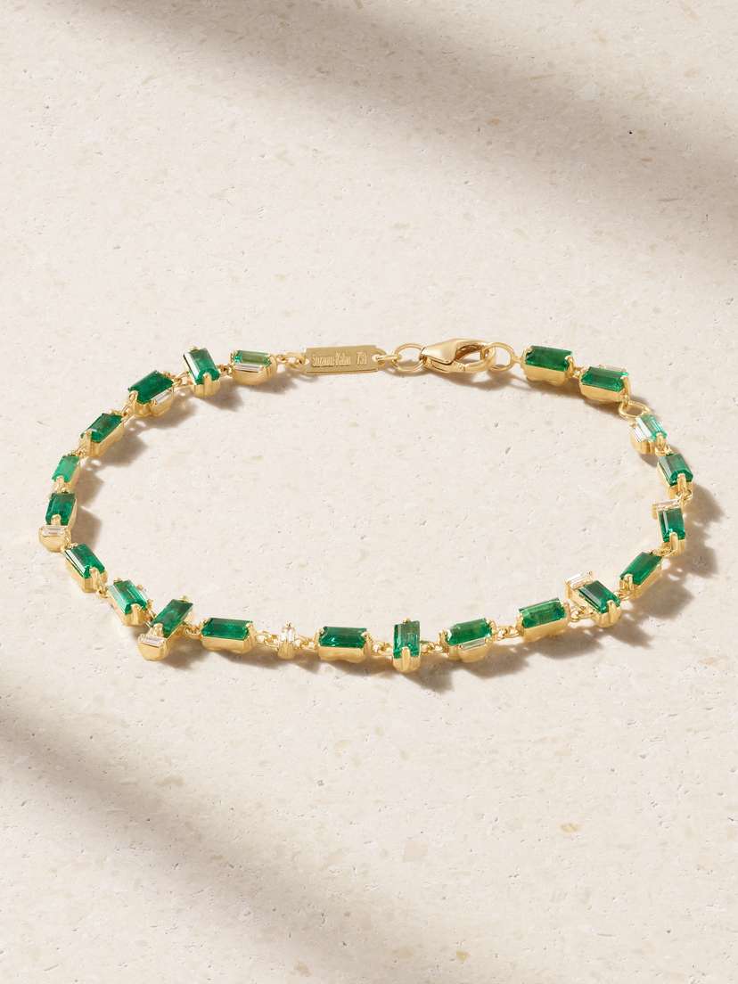 Suzanne Kalan 18-karat Gold Emerald And Diamond Bracelet | Thumbnail 7 Suzanne Kalan 18-karat Gold Emerald And Diamond Bracelet | Thumbnail 7