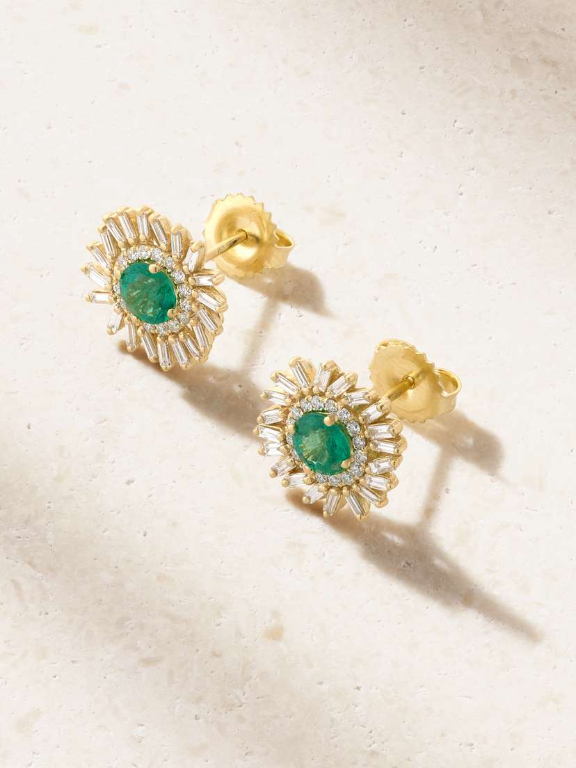 Suzanne Kalan 18-karat Gold, Diamond And Emerald Earrings