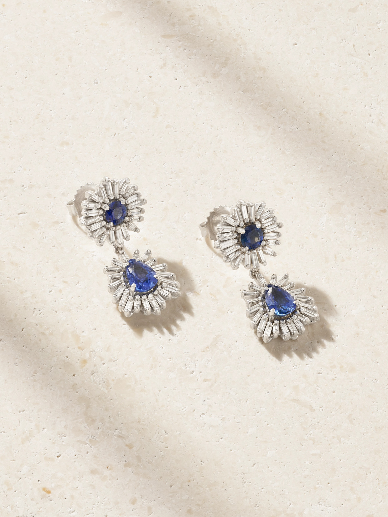 Suzanne Kalan 18-karat White Gold, Sapphire And Diamond Earrings In Blue