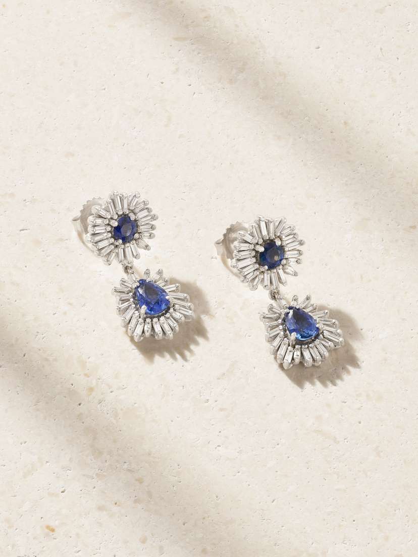 Suzanne Kalan 18-karat White Gold, Sapphire And Diamond Earrings | Thumbnail 6 Suzanne Kalan 18-karat White Gold, Sapphire And Diamond Earrings | Thumbnail 6