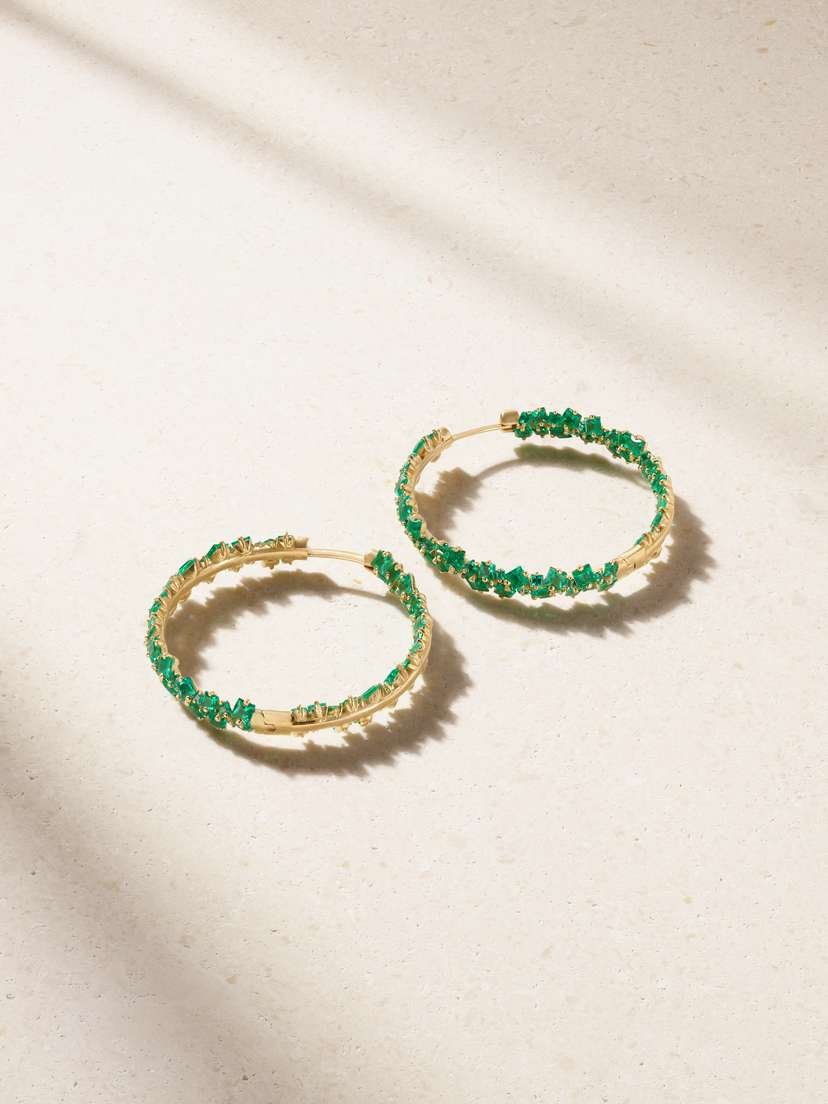 Suzanne Kalan 18-karat Gold Emerald Hoop Earrings | Thumbnail 6 Suzanne Kalan 18-karat Gold Emerald Hoop Earrings | Thumbnail 6