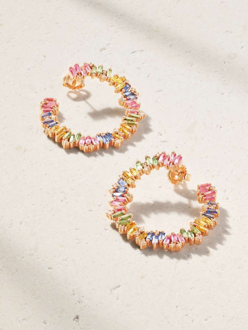 Suzanne Kalan 18-karat Rose Gold, Sapphire And Diamond Hoop Earrings