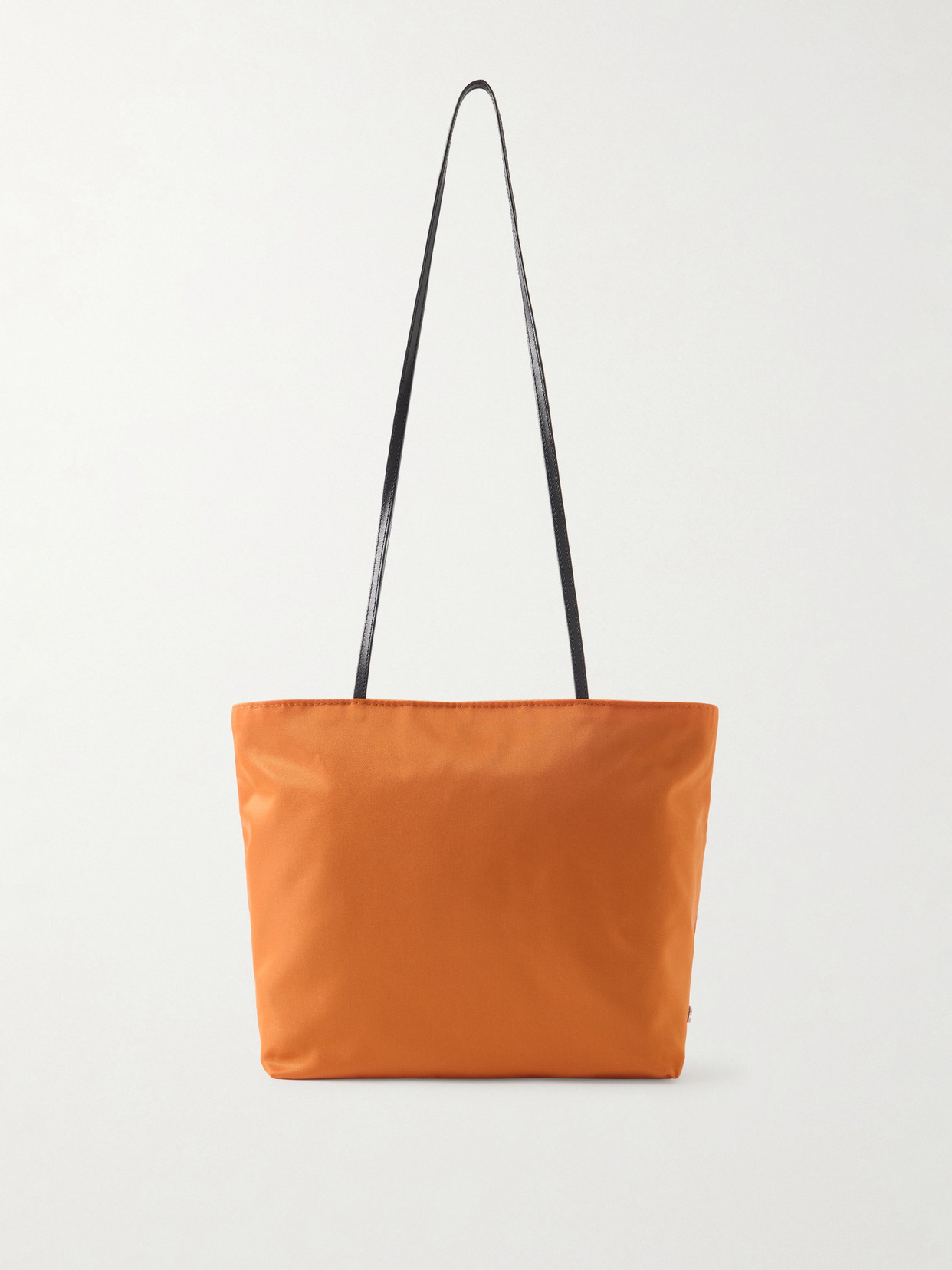 Valesque Spaghetti Leather-trimmed Satin-twill Tote In Orange