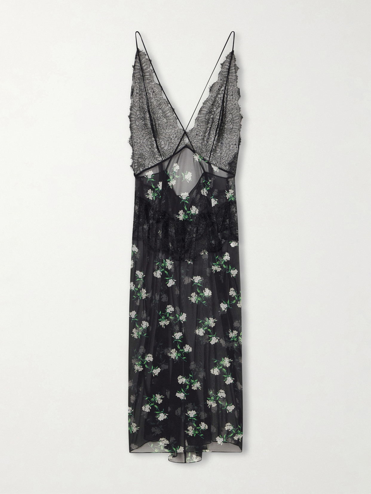 Dolce & Gabbana Lace-trimmed Floral-print Chiffon Midi Dress In Black
