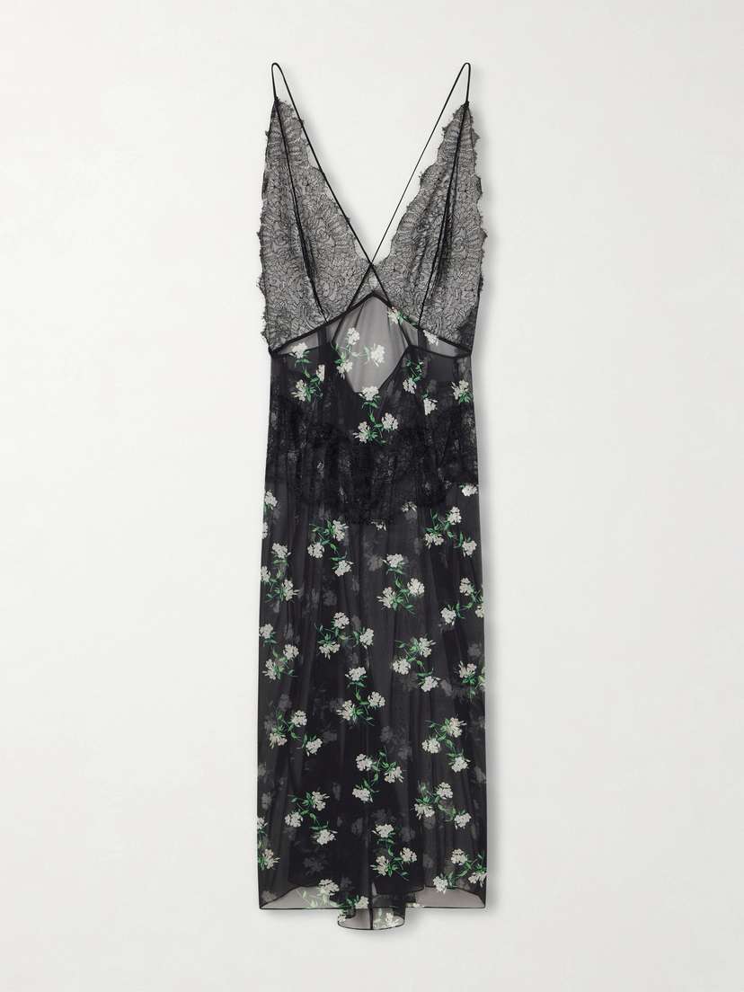 Dolce & Gabbana Lace-trimmed Floral-print Chiffon Midi Dress