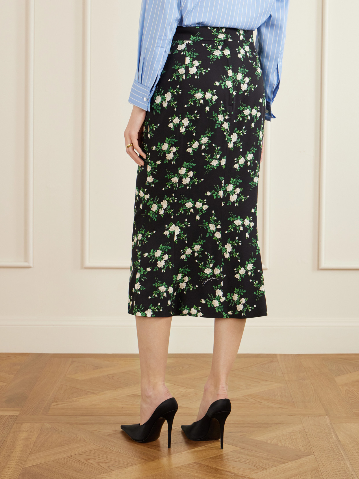 DOLCE & GABBANA FLORAL-PRINT SATIN MIDI SKIRT