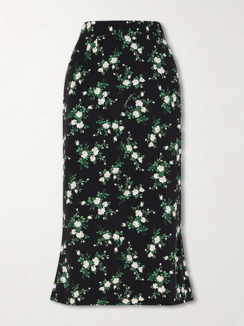 Floral-print Satin Midi Skirt