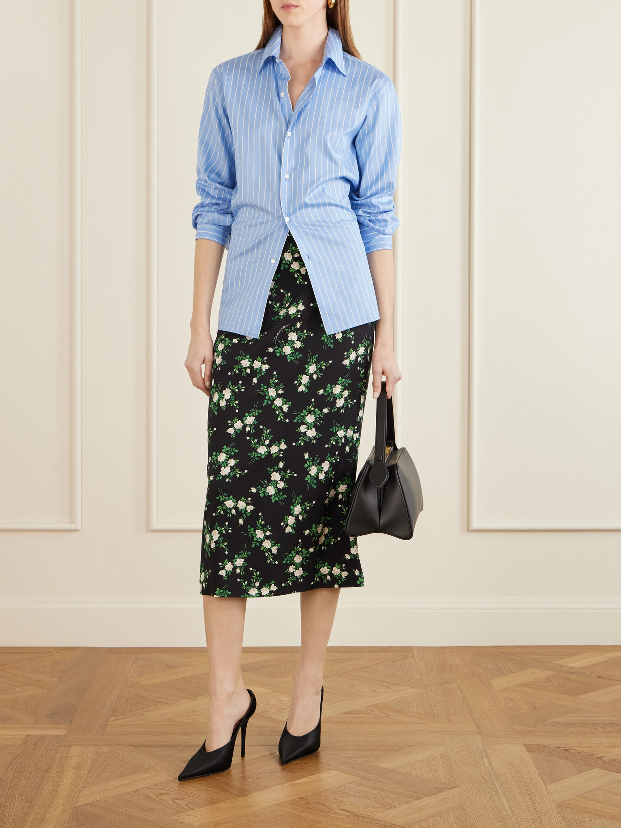 DOLCE & GABBANA FLORAL-PRINT SATIN MIDI SKIRT