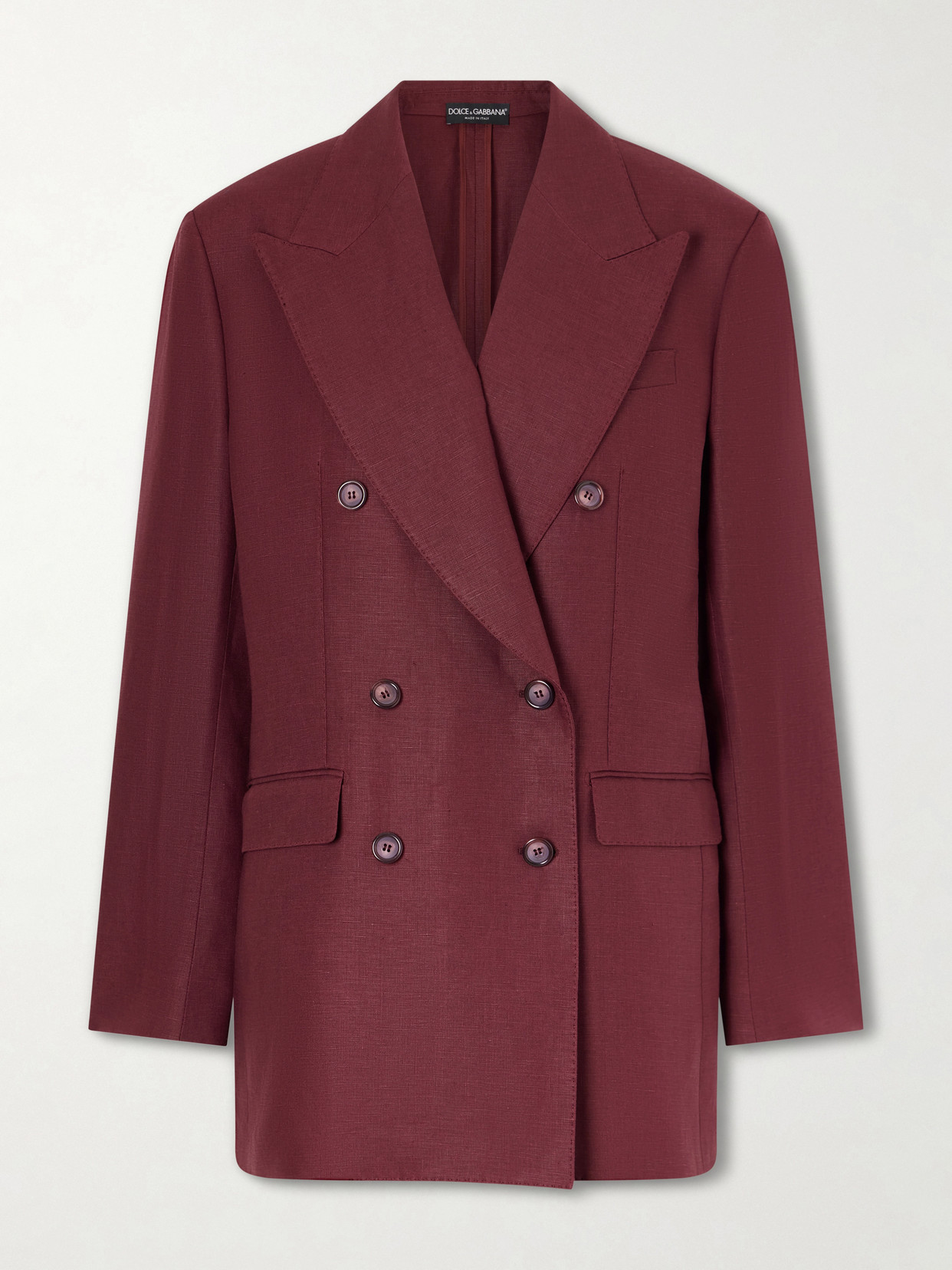 Dolce & Gabbana Double-breasted Oversized Linen Blazer In Burgundy