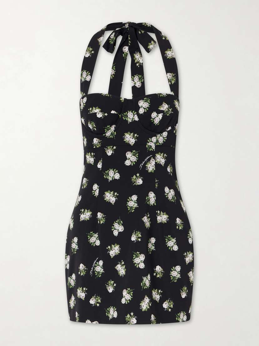 Dolce & Gabbana Floral-print Silk-blend Halterneck Mini Dress