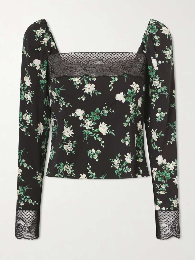 Dolce & Gabbana Floral-print Lace-trimmed Silk-blend Top