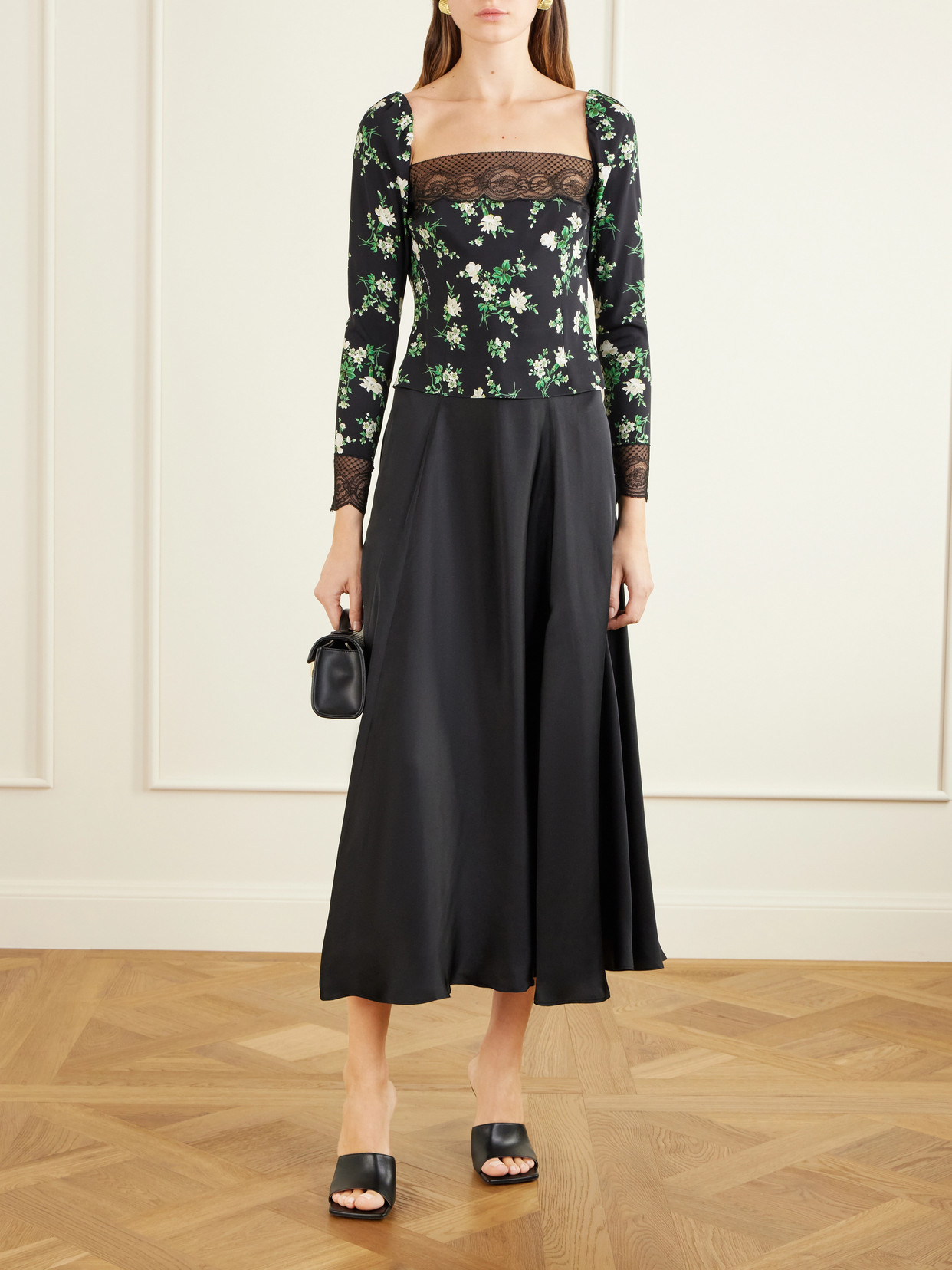Floral-Print Lace-Trimmed Silk-Blend Top
