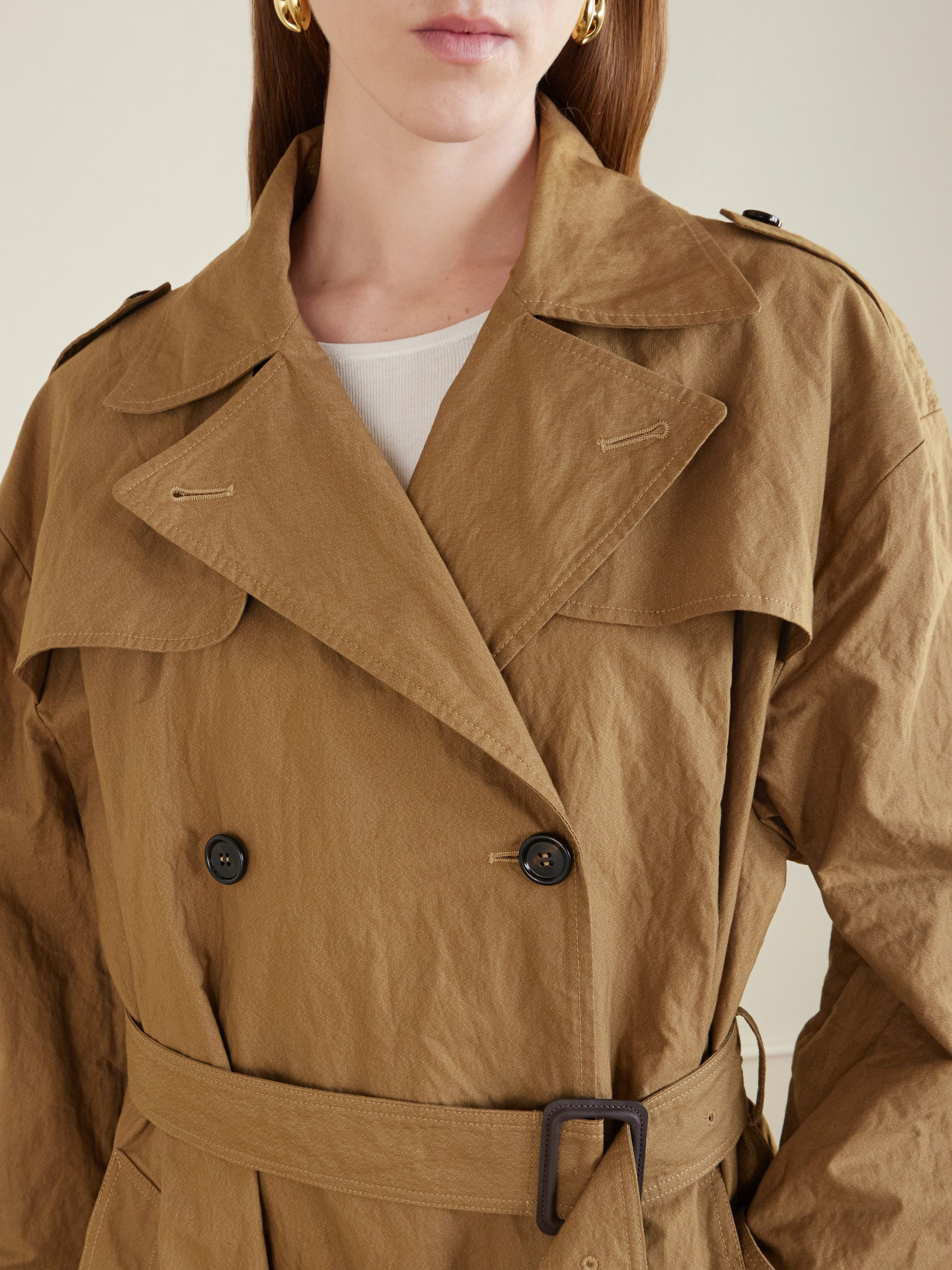 Double-Breasted Cotton-Blend Canvas Trench Coat