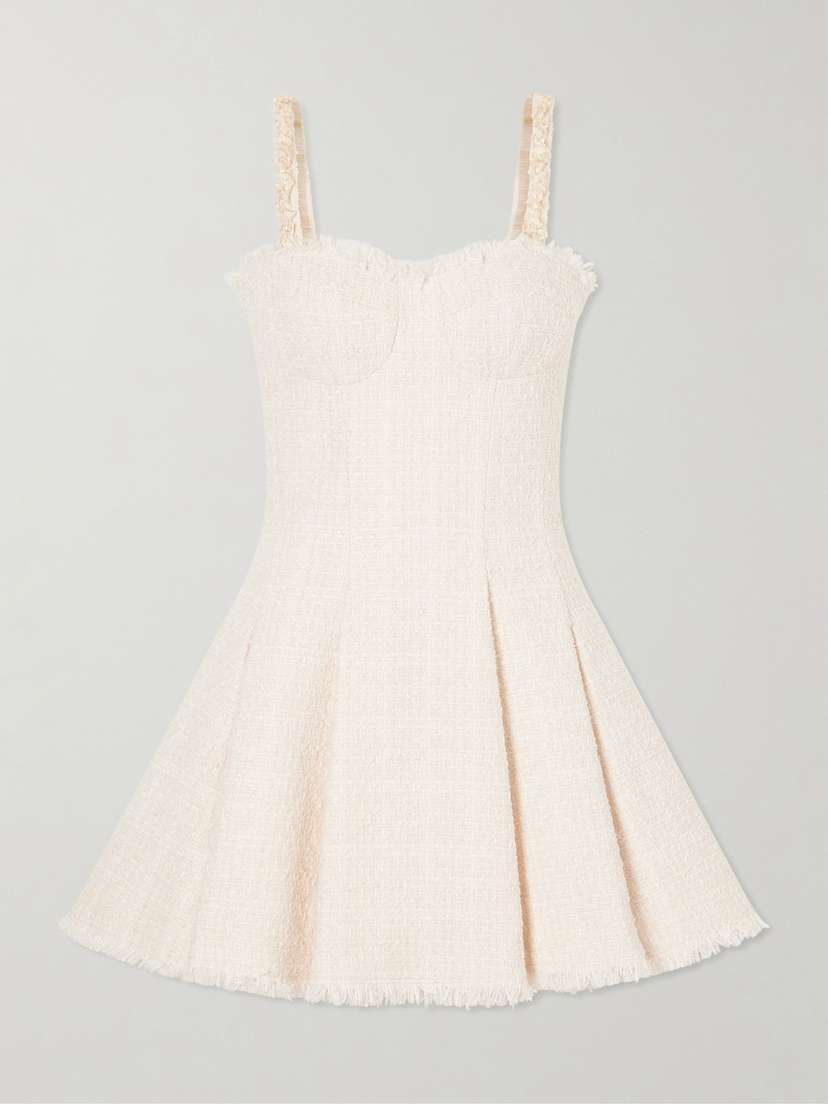 Balmain Embellished Pleated Tweed Mini Dress