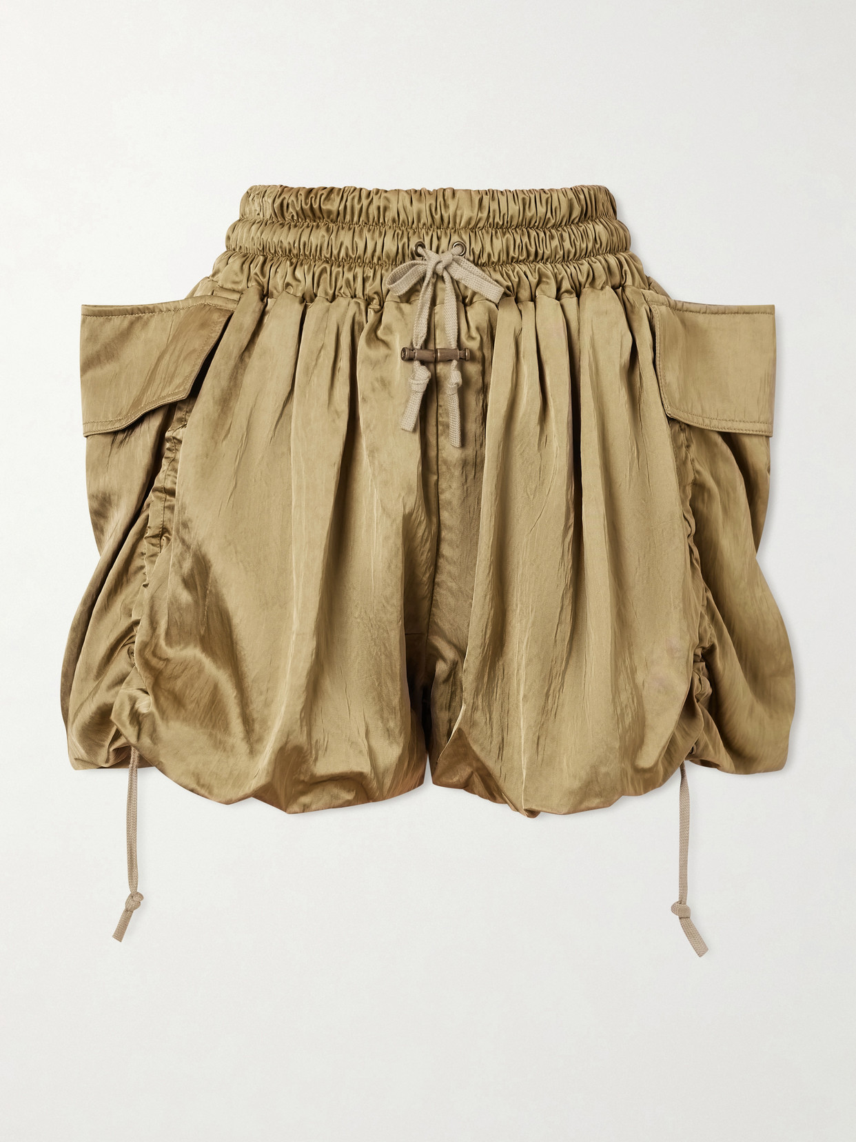 Balmain Gathered Satin Shorts In Brown