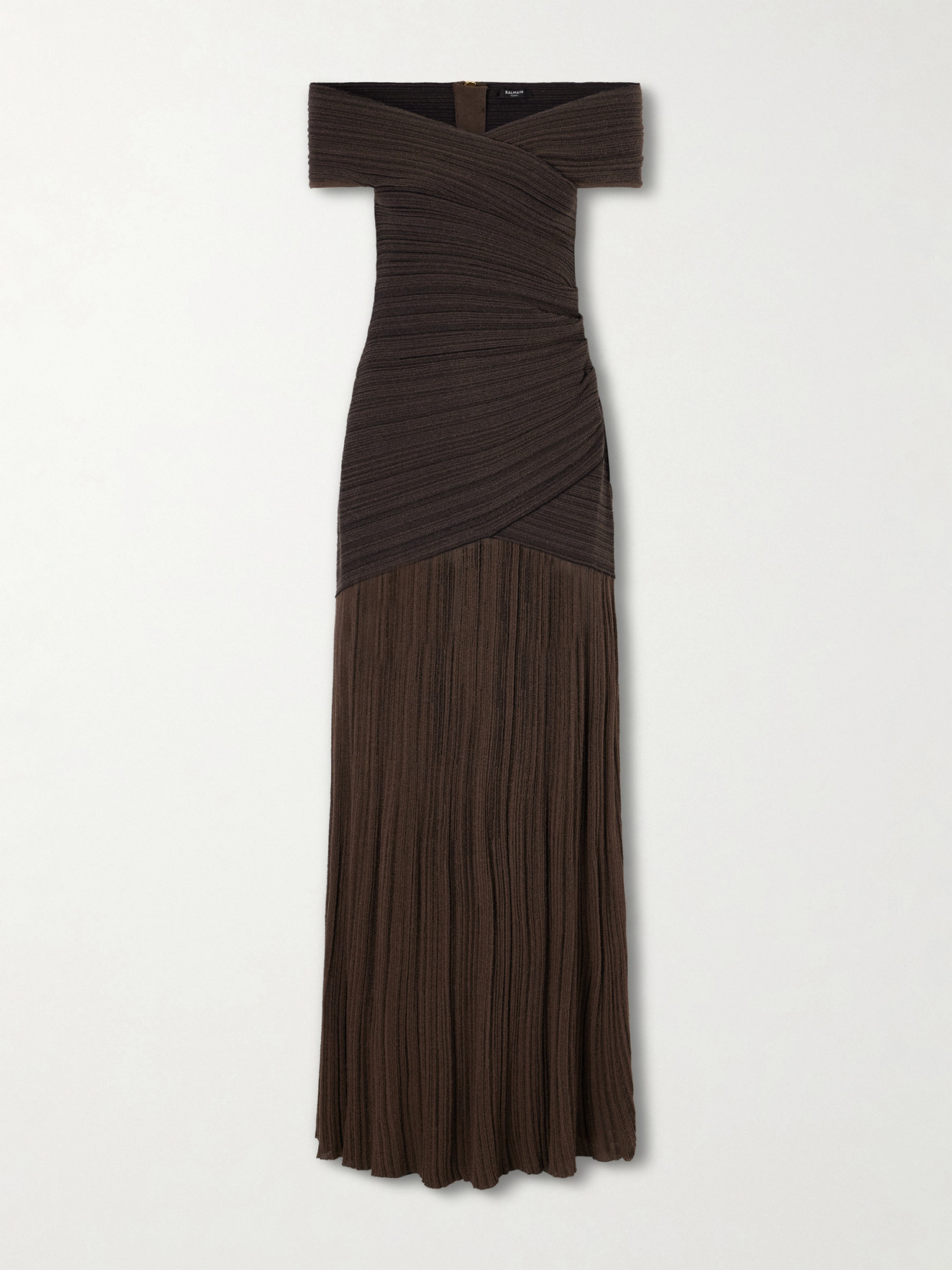 Off-The-Shoulder Ribbed-Knit Maxi Dress