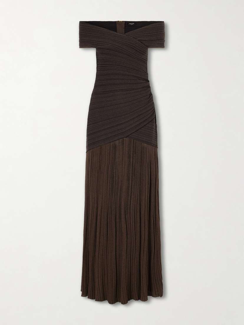 Balmain Off-the-shoulder Ribbed-knit Maxi Dress