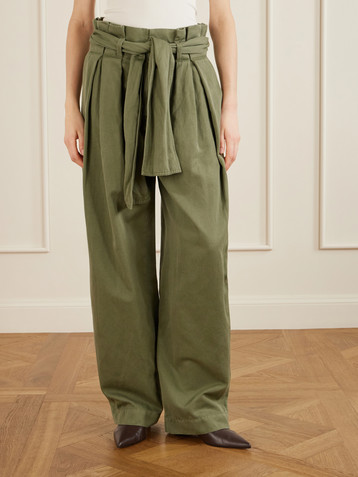 Balmain Belted pleated cotton and linen-blend twill tapered pants