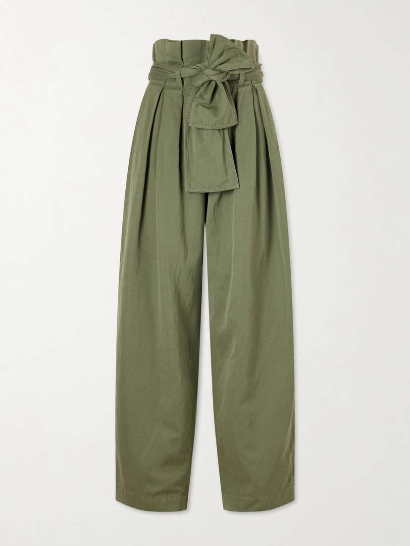 Balmain Belted Pleated Cotton And Linen-blend Twill Tapered Pants