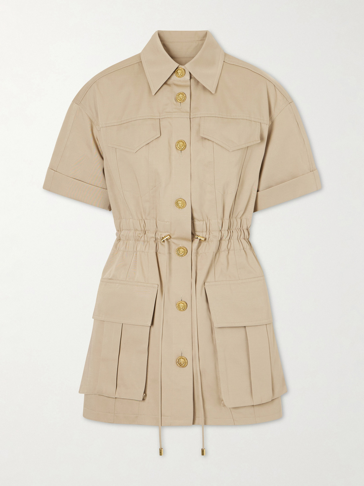 Balmain Cotton-gabardine Mini Dress In Neutral