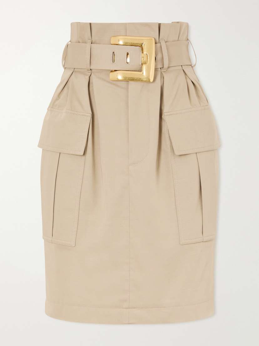 Balmain Belted Cotton-gabardine Midi Skirt