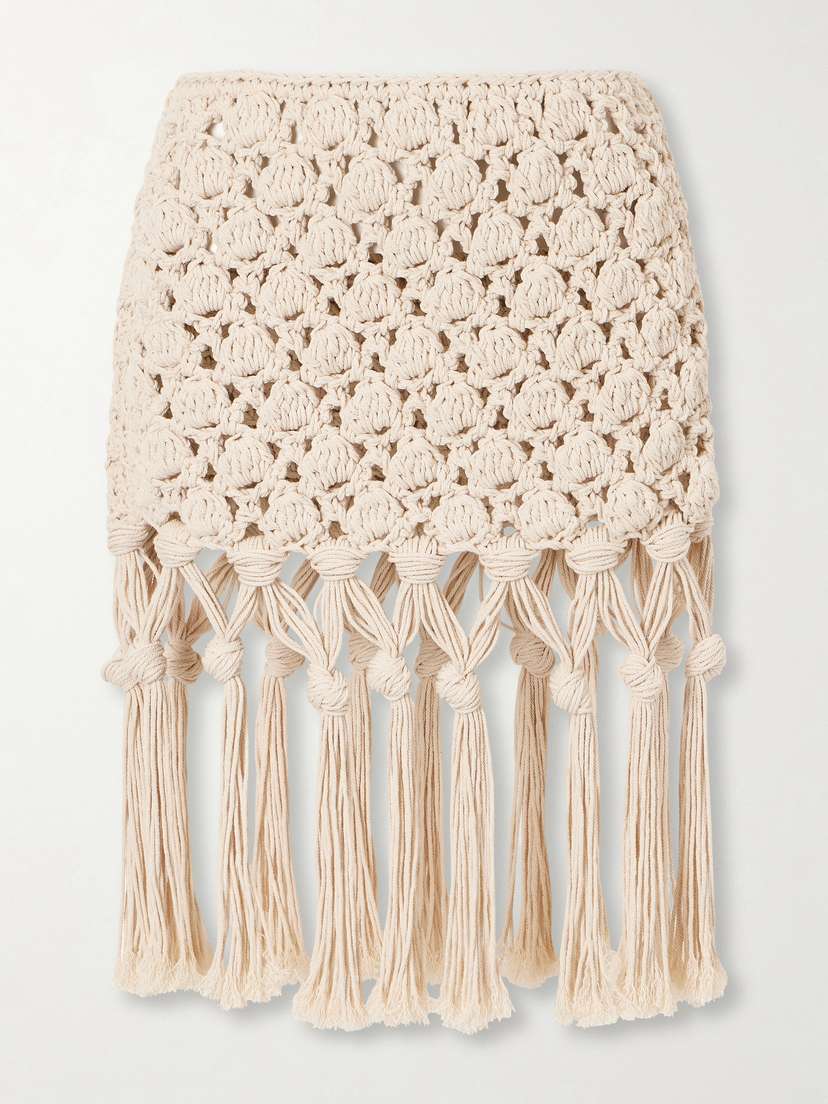 Balmain Fringed Crochet-knit Cotton Mini Skirt
