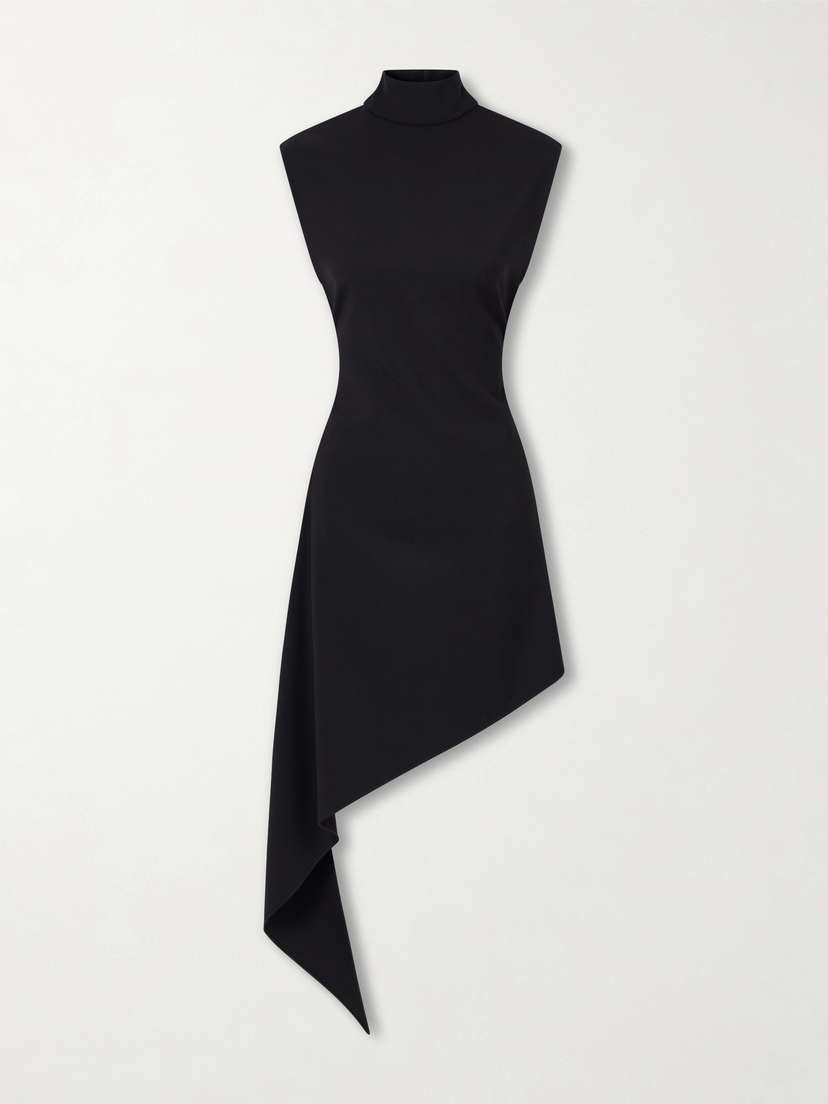 Alaïa Asymmetric Wool-blend Gabardine Turtleneck Mini Dress