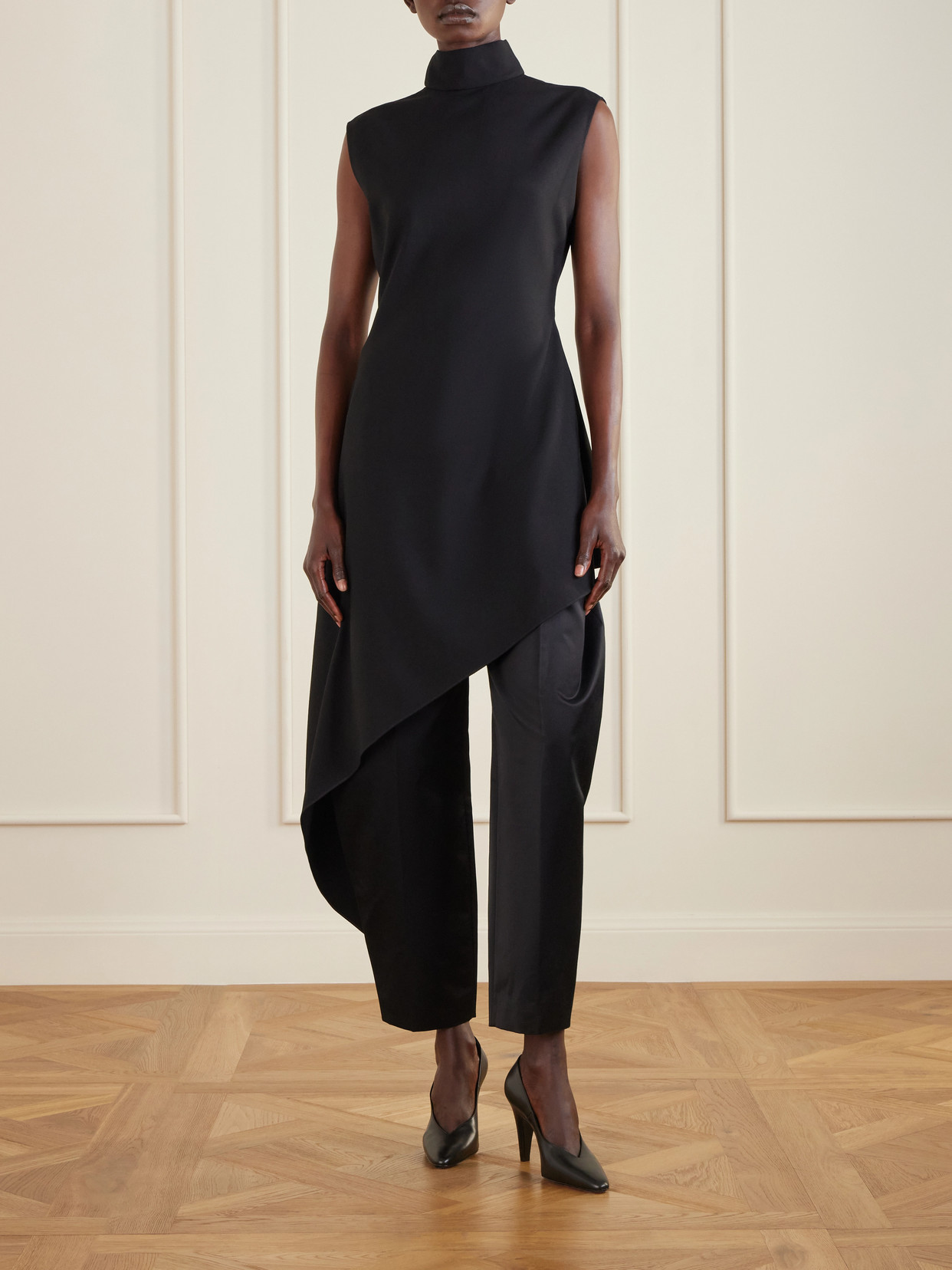 Alaïa - Asymmetric Wool-Blend Gabardine Turtleneck Mini Dress