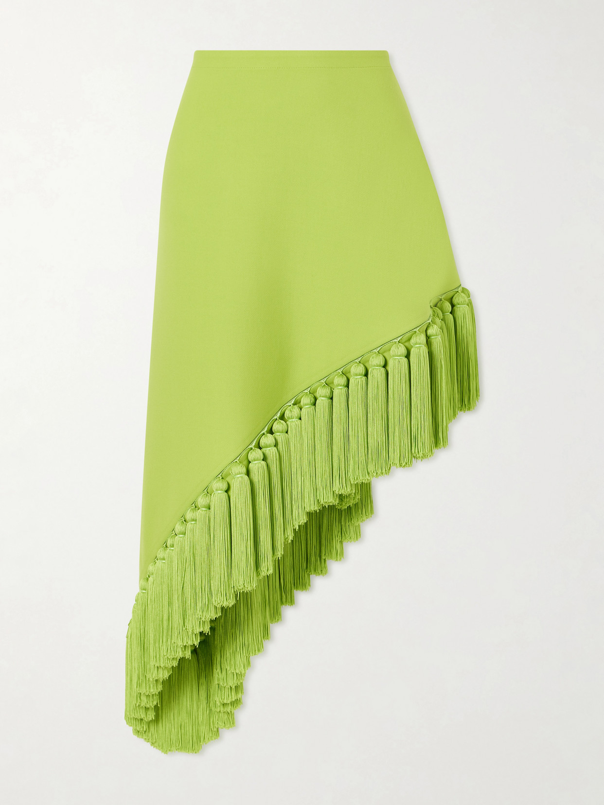 Alaïa Tassle Fringed Asymmetric Wool-gabardine Midi Skirt In Green