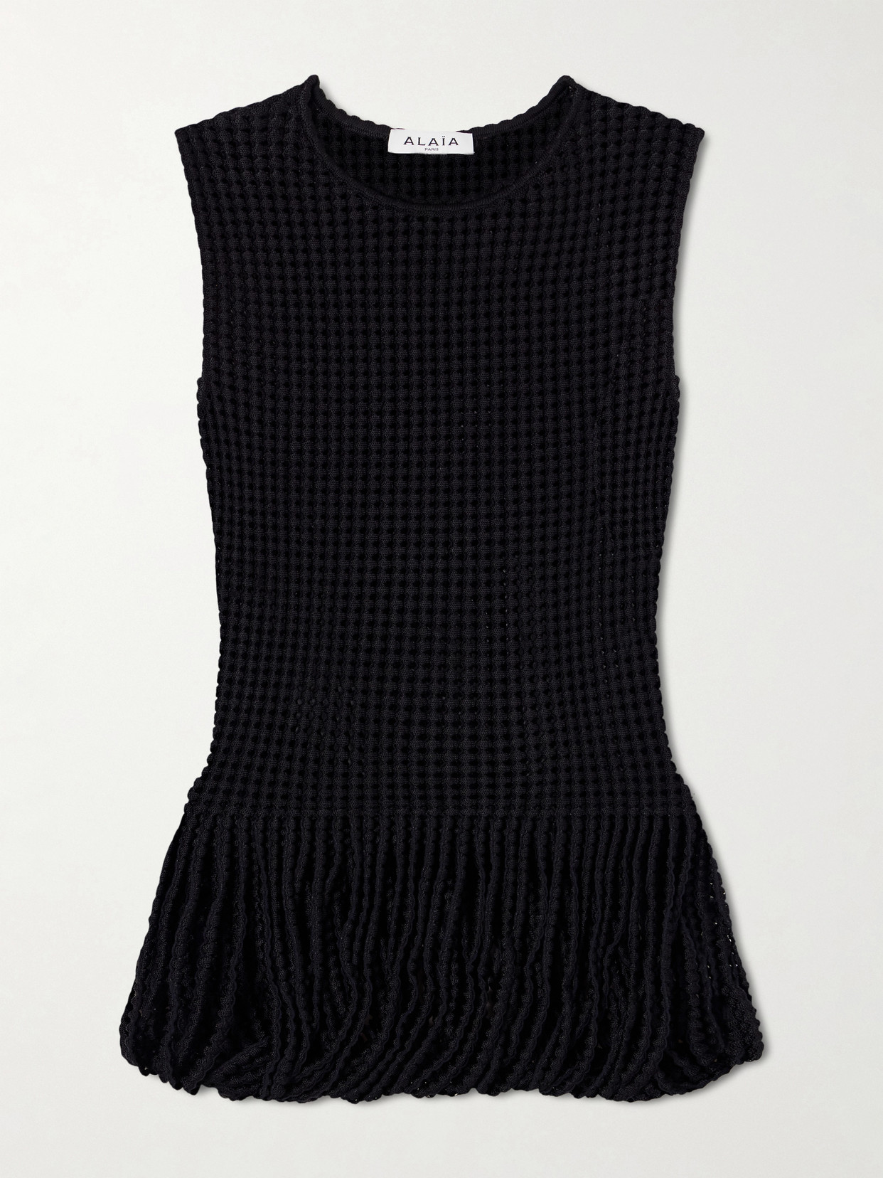 Alaïa Open-knit Balloon Hem Top In Black