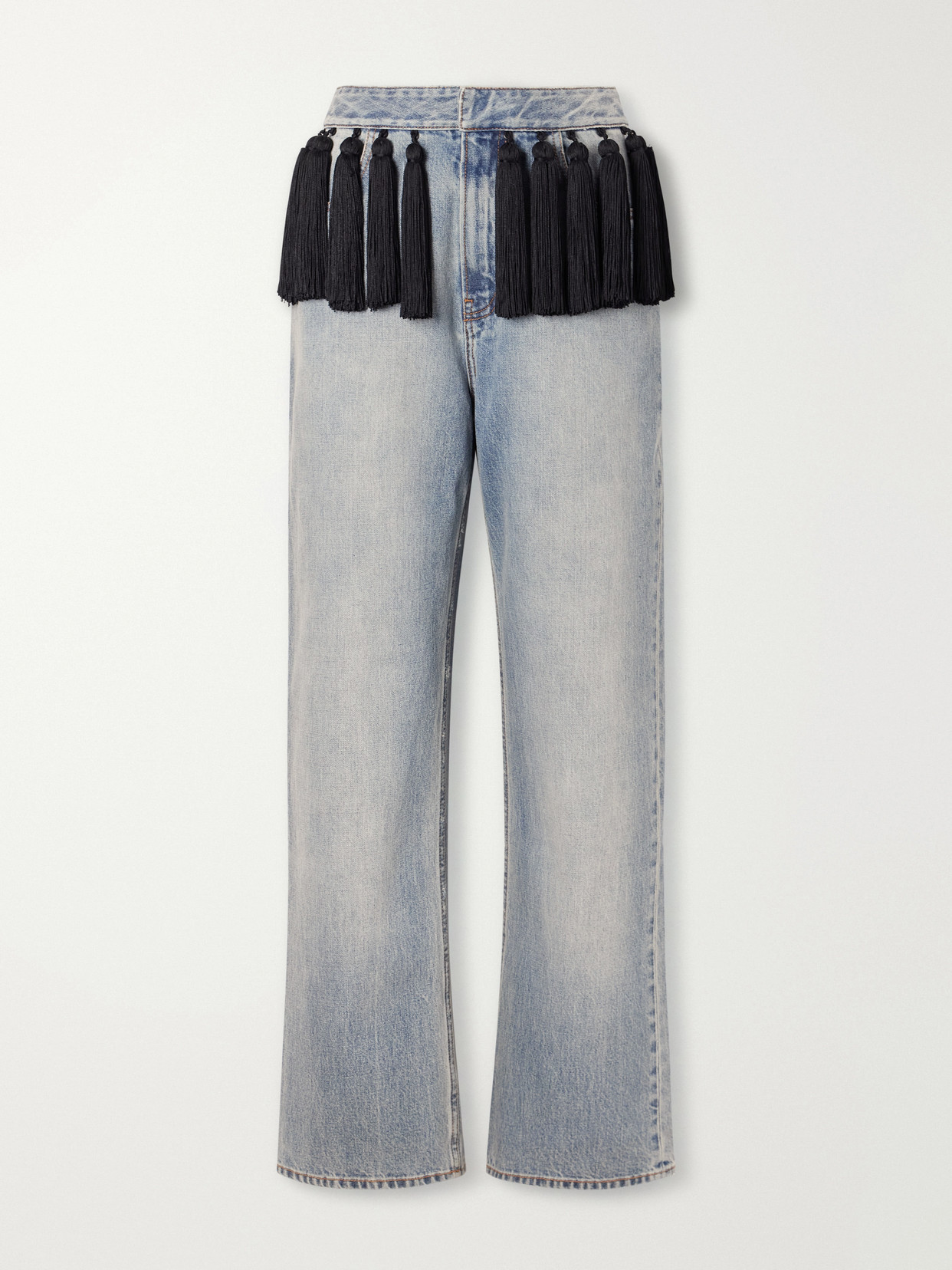 Alaïa Tasseled Low-rise Straight-leg Jeans In Blue