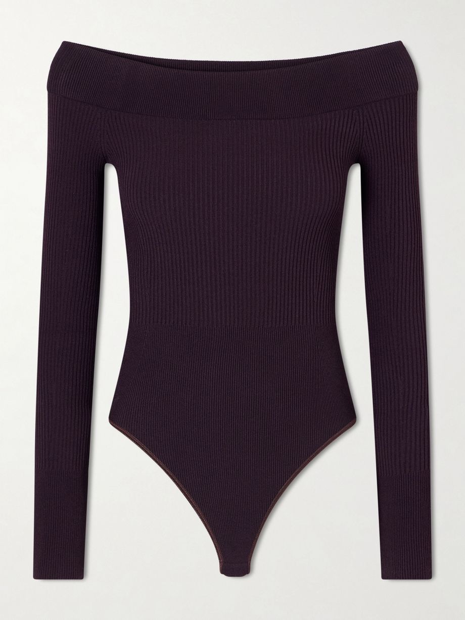 Off-the-shoulder ribbed-knit bodysuit
